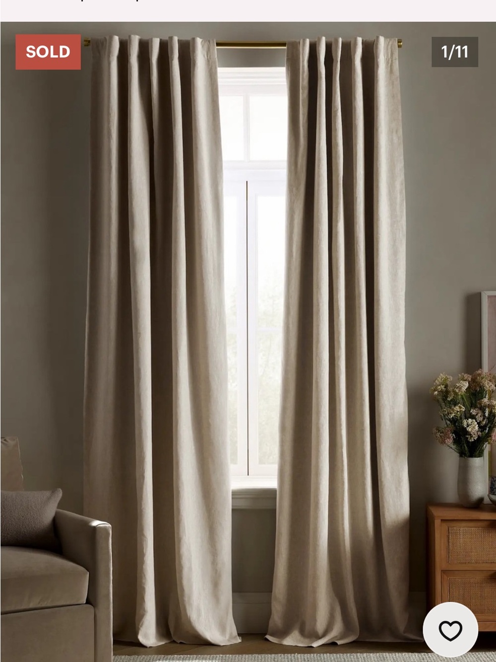 NWT QUINCE Set Of 2 48x108 European Linen True Blackout Curtains Flax 0041